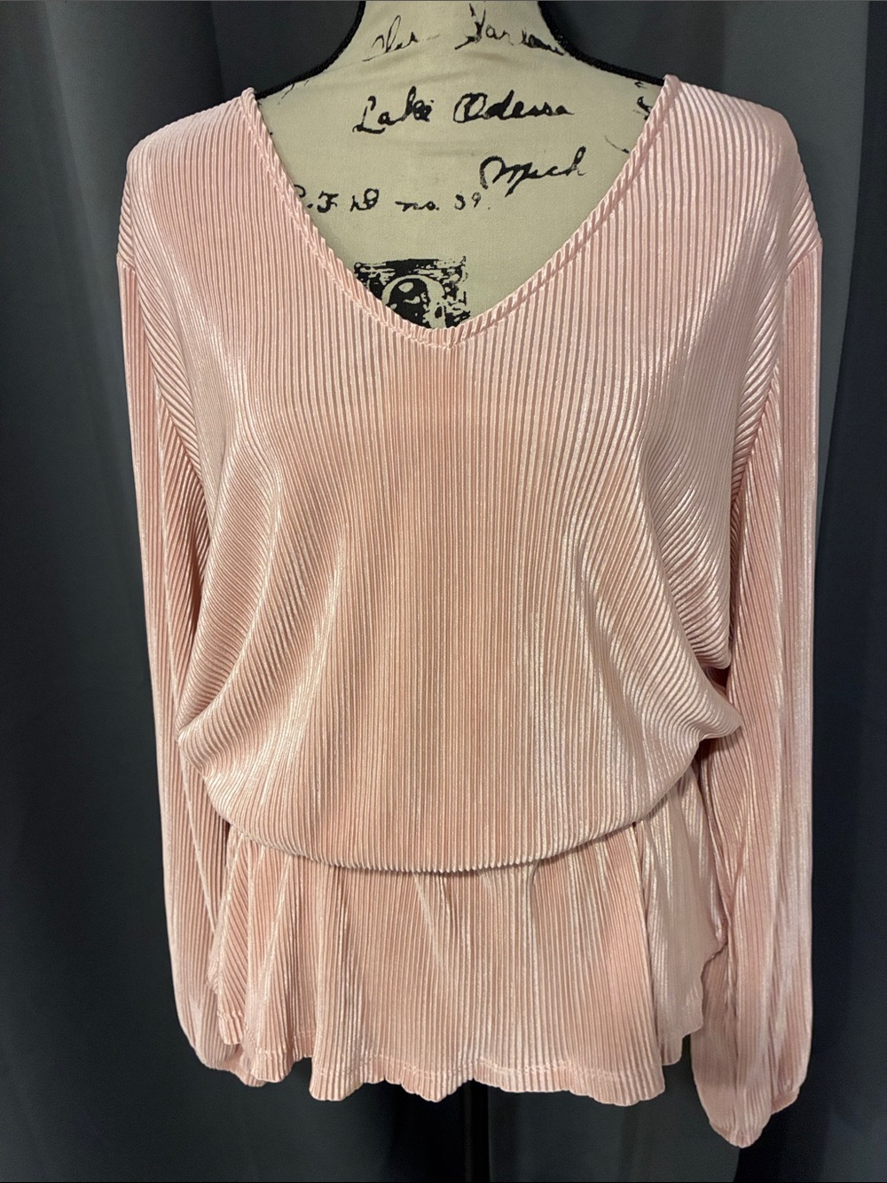 Lane Bryant Blush Pink Pleated V-Neck Long Sleeve Blouse